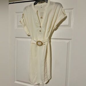 NWOT Mine | Cream Belted Button-Front Mini Dress - Size M